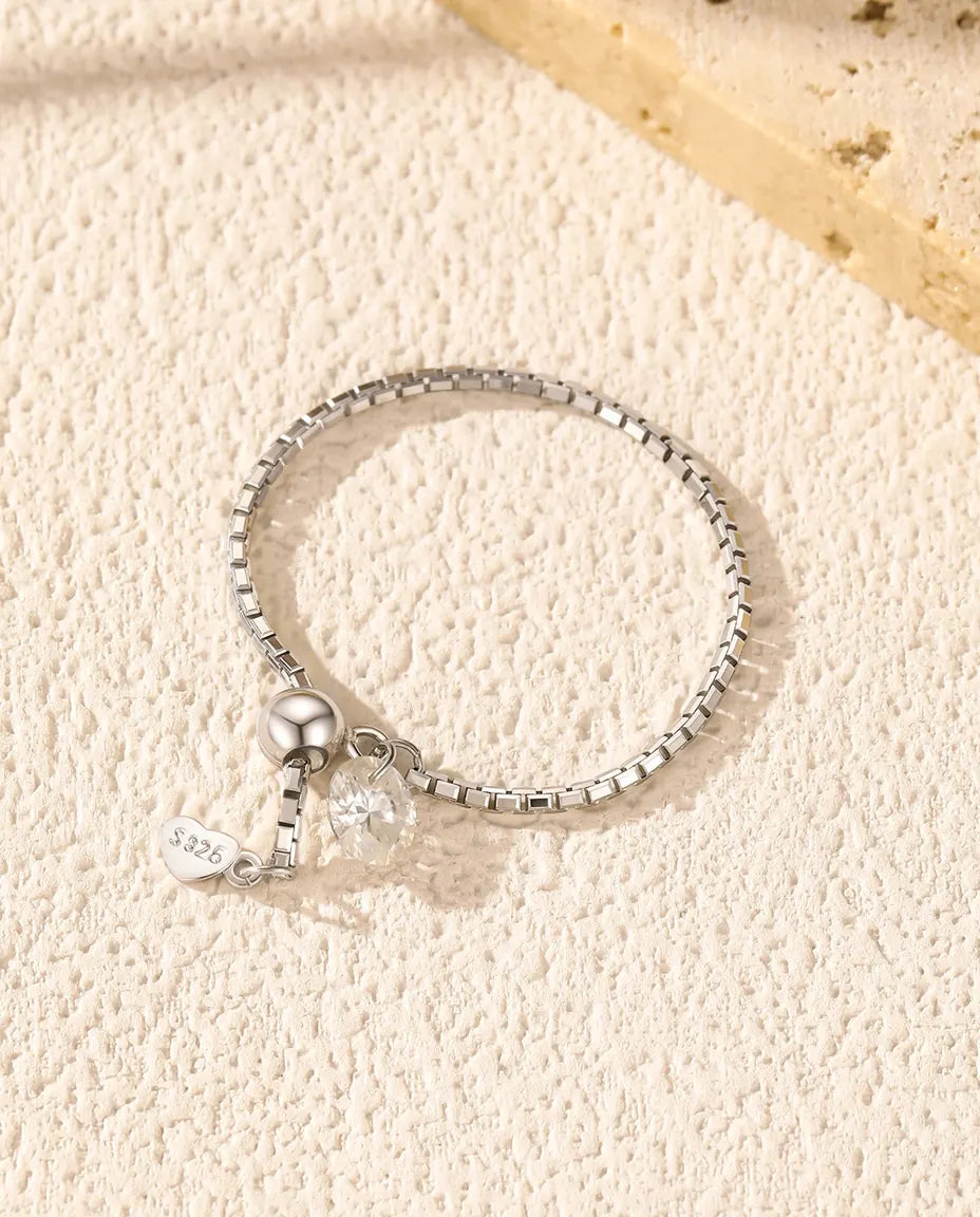 Anello Moissanite a Catena Regolabile in Argento 925 – Anello Sottile con Pietra Colore D