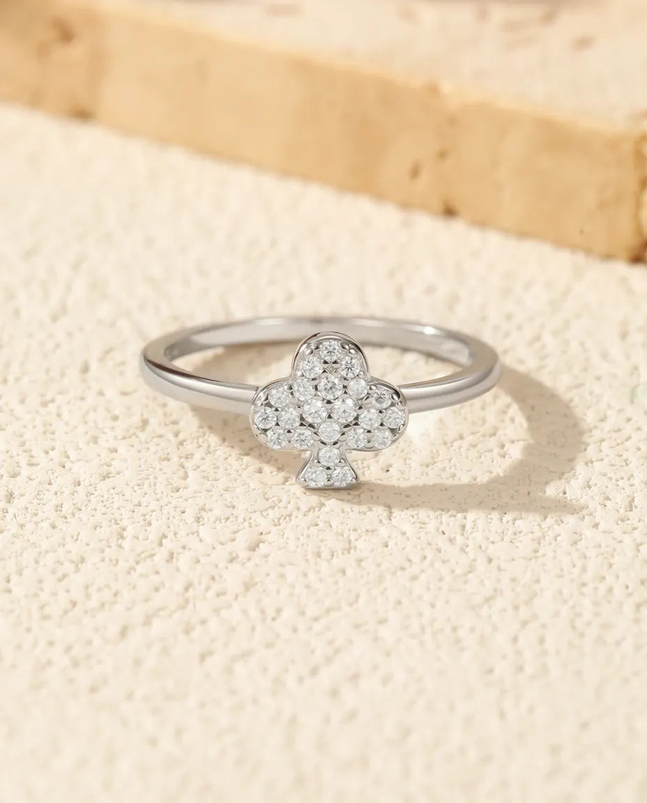 Anello Moissanite trifoglio pavé – 22 pietre colore D, portafortuna sottile in argento 925 per donna
