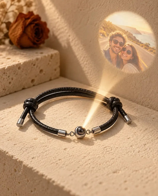 Bracciale con Foto Dentro la Perla in Acciaio - proietta la foto nascosta sul muro
