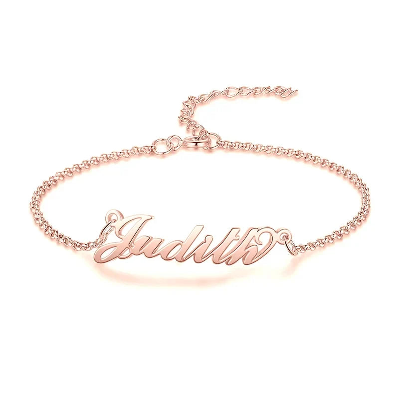 Bracciale personalizzato donna con nome inciso, finitura argento, oro o oro rosa, catena da 23 cm