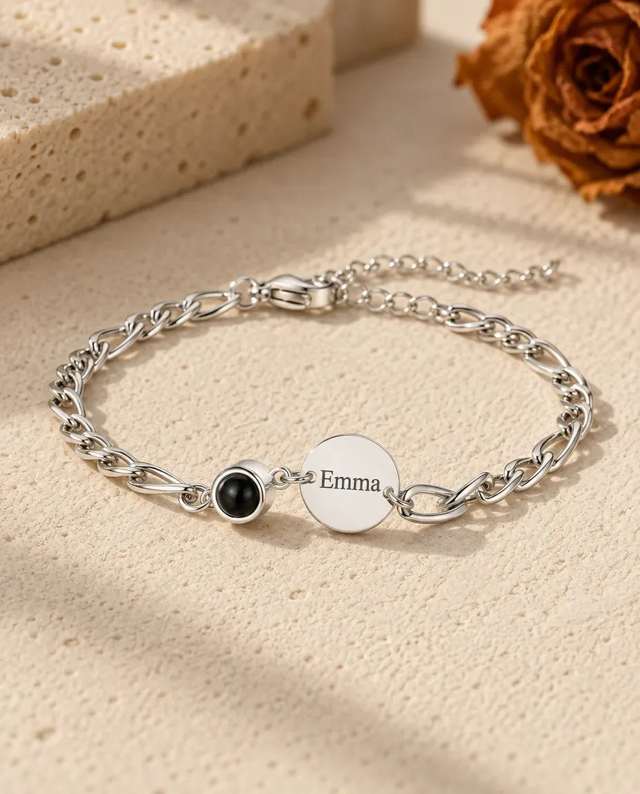 Bracciale Inciso con Foto Dentro - vista frontale in argento