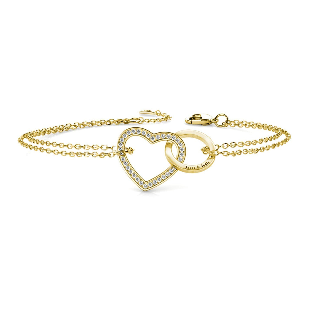 Bracciale Inciso in Argento 925 Dorato – Cuore e Cerchio Intrecciati, Regalo per Lei e di Coppia
