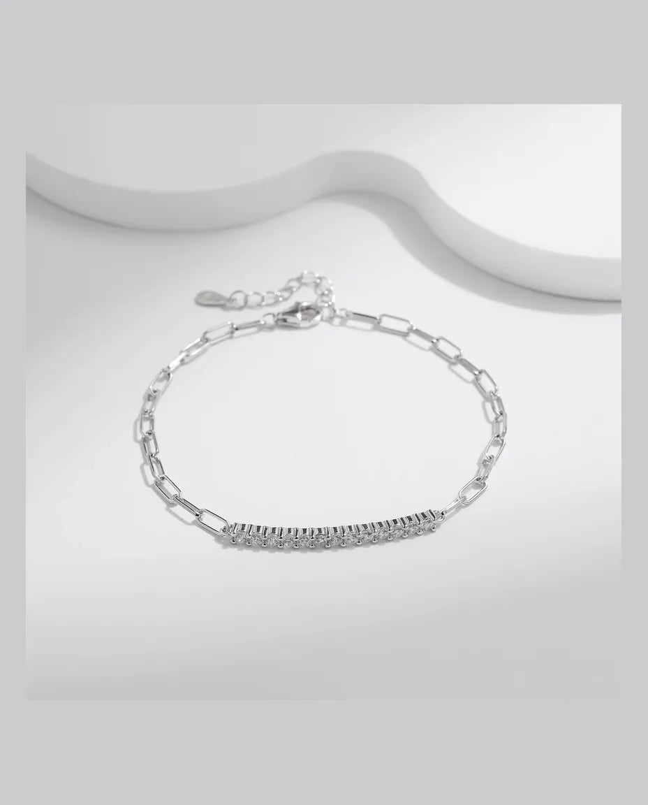 Bracciale Moissanite con Barretta Pavé – argento 925, barretta di pietre colore D su maglia graffetta
