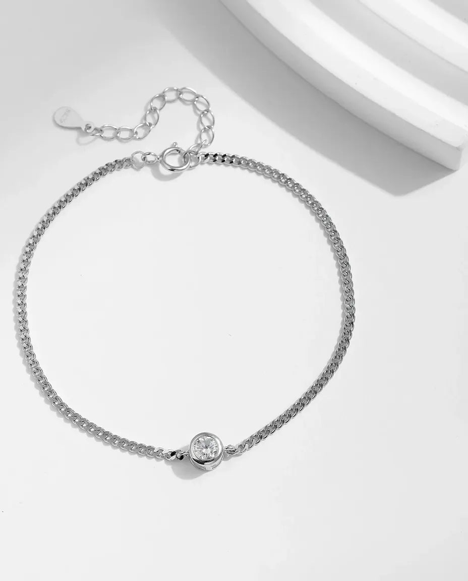 Bracciale Moissanite a Castone 0,25 ct – pietra tonda da 4 mm colore D, argento 925 regolabile
