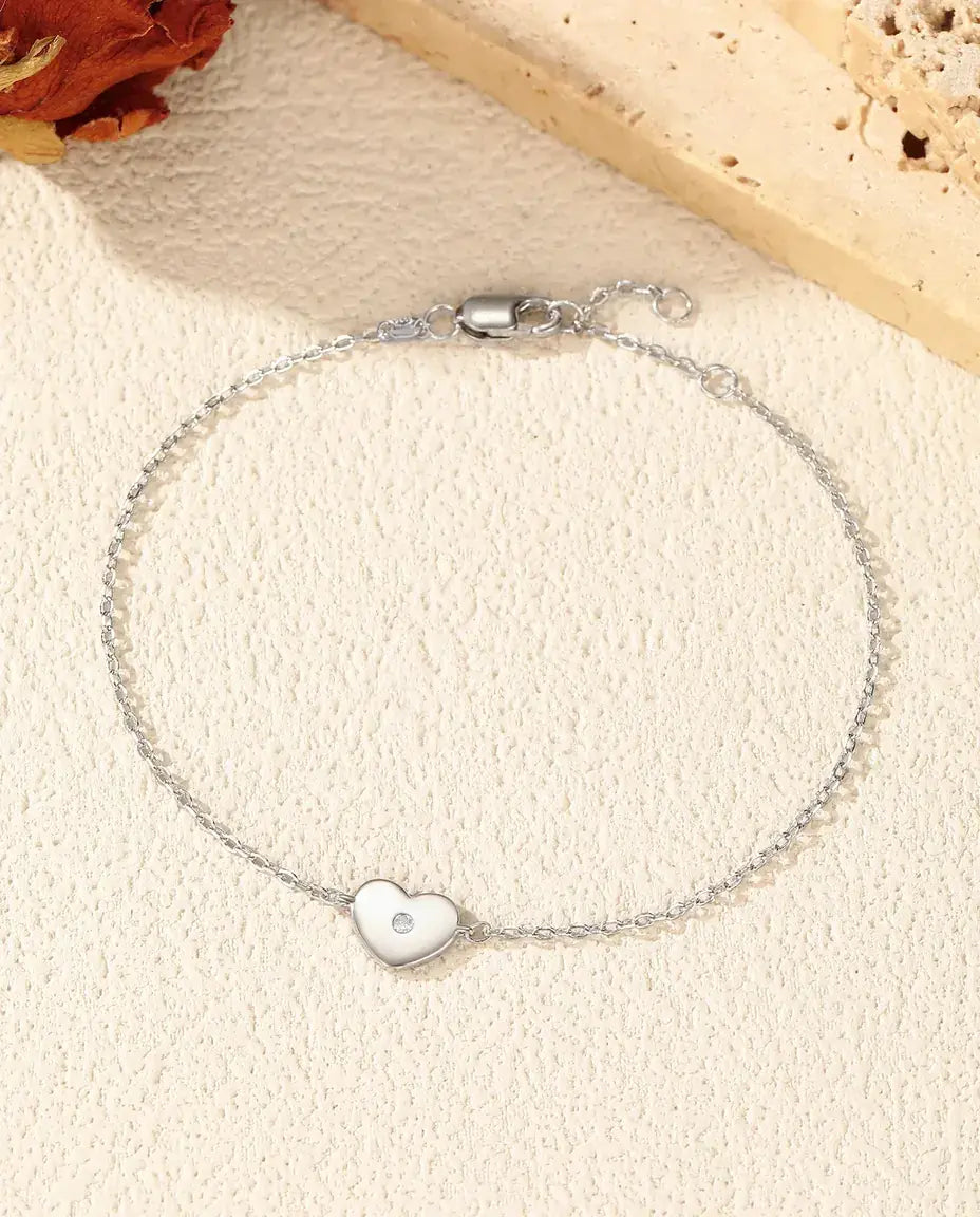 Bracciale Moissanite con Ciondolo a Cuore – argento 925, cuore con pietra colore D su catena a maglie