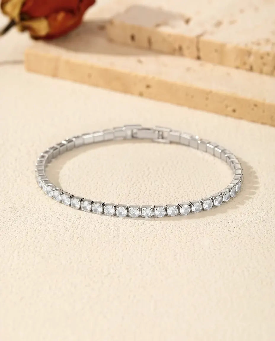 Bracciale Tennis in Argento 925 con Zirconi – Bracciale Classico a Pietre Tonde da 2, 3 o 4 mm, Bracciale da Abbinare