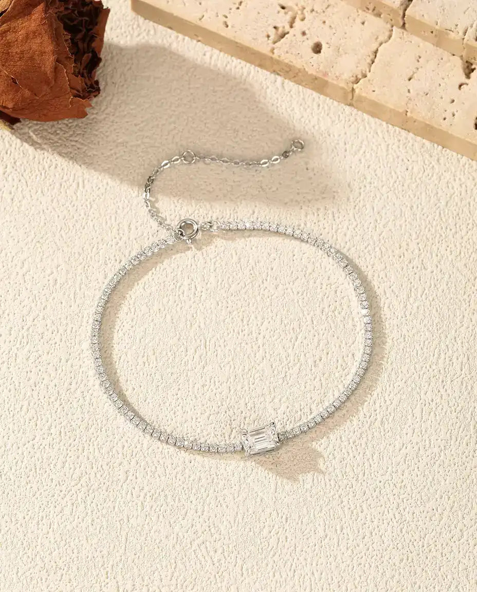 Bracciale Tennis in Moissanite taglio smeraldo - 1,00 ct colore D, 5 x 7 mm, argento 925, 16 + 5 cm