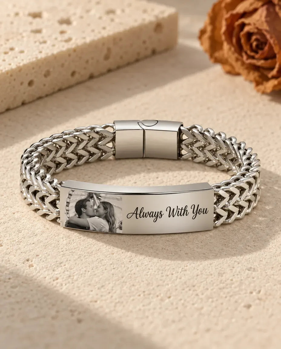 Bracciale Uomo con Foto - vista frontale in argento