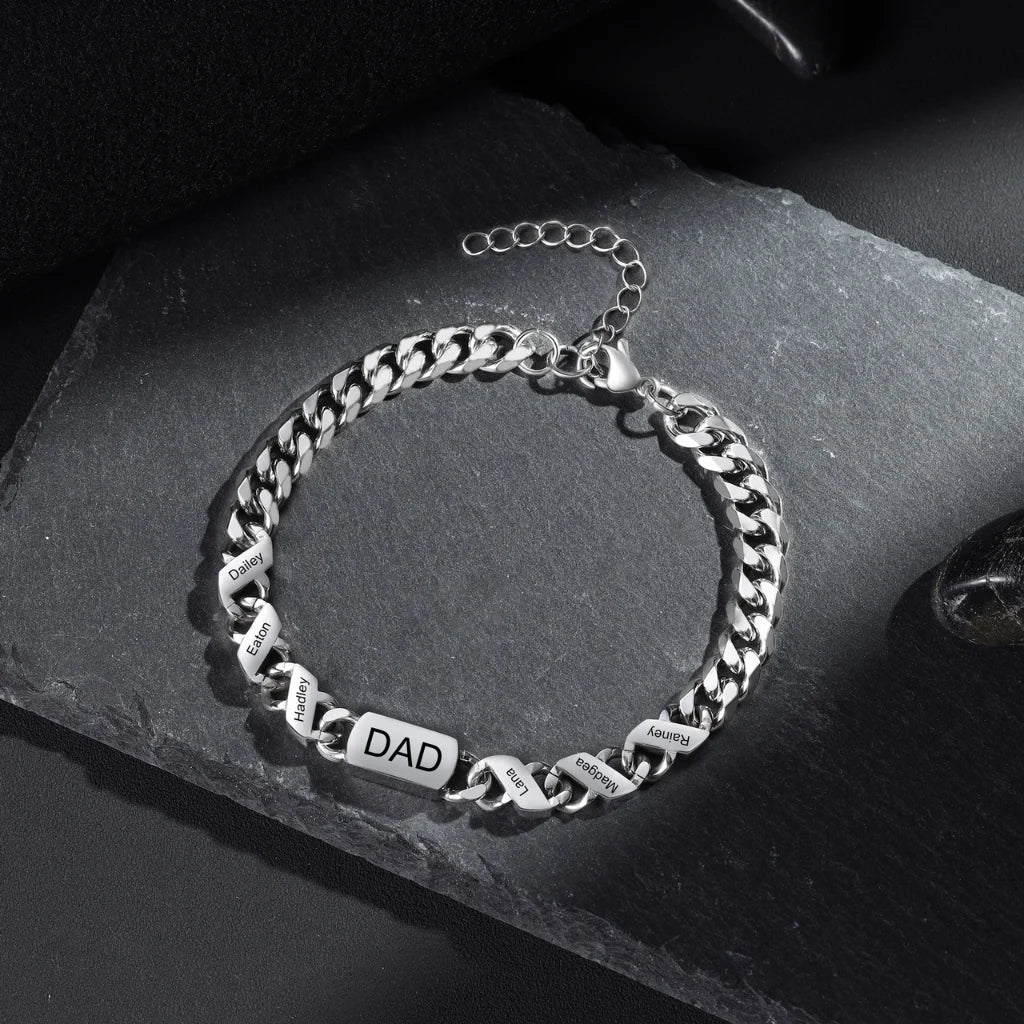 Bracciale Uomo Inciso in Acciaio Inossidabile – da 1 a 6 Nomi o Date Personalizzati