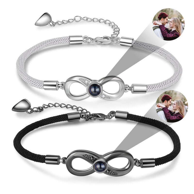 Bracciali di Coppia con Foto Dentro – Ciondolo Infinito, Set da 2 Bracciali Abbinati