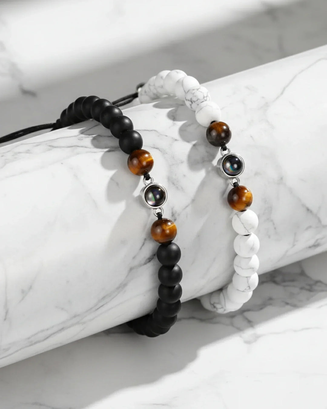 Bracciali di Coppia con Foto Dentro – Pietra Vulcanica e Magnesite, Set Abbinato da 2
