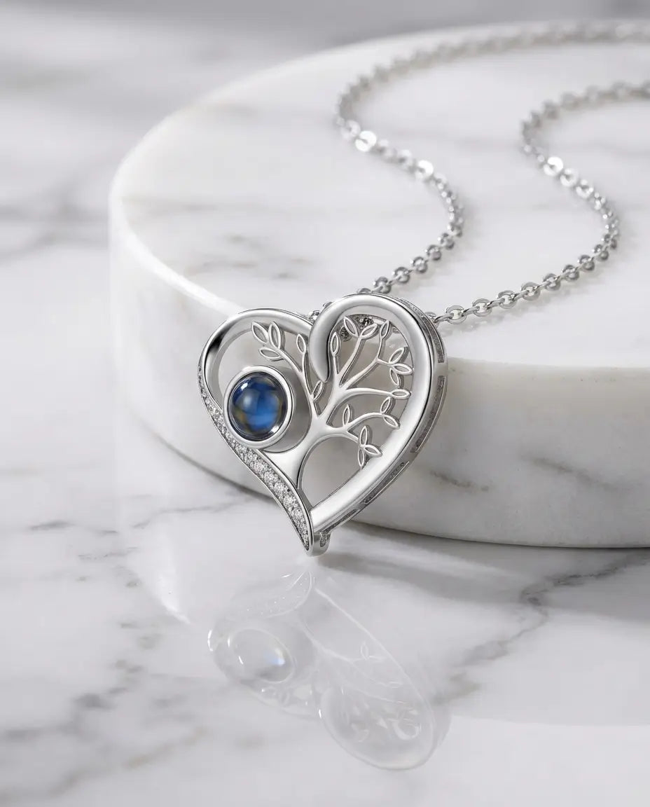 Collana Albero della Vita con Foto Dentro, Ciondolo con Proiezione della Tua Immagine, Regalo per la Mamma