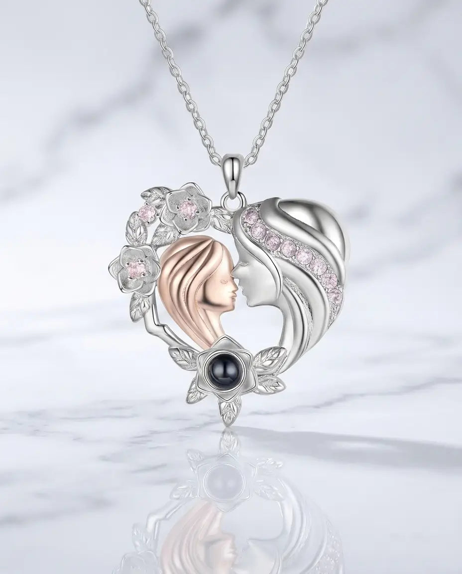 Collana con Foto Dentro – Ciondolo Cuore Mamma e Figlia, Foto Personalizzata, Regalo per la Mamma