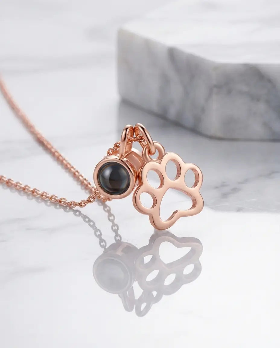 Collana con Foto Dentro – Ciondolo Zampa per Cane e Gatto, Foto del Tuo Animale, Regalo per Lei