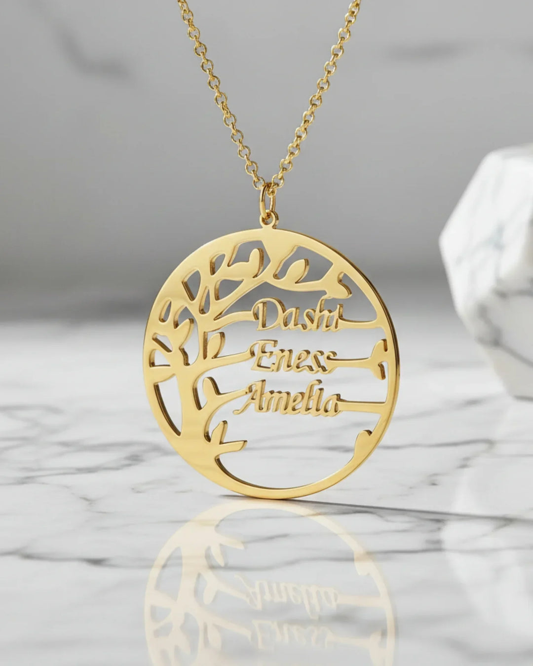 Collana con Nome Albero della Vita in Argento 925 – Ciondolo Tondo Inciso con 2 o 3 Nomi, Regalo Mamma