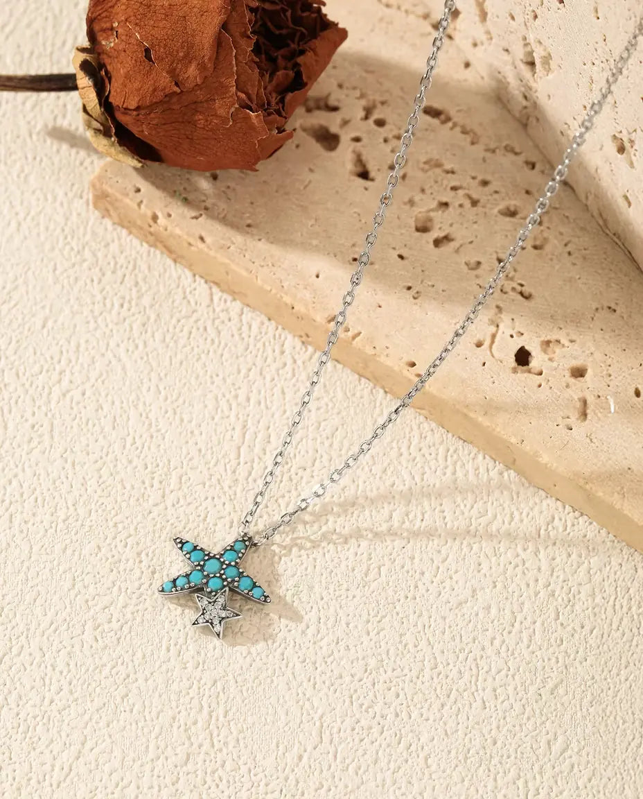 Collana Stella Marina con Turchese - ciondolo 14,5 x 15 mm con stellina, argento 925, 40 + 5 cm