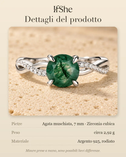 Anello Agata Muschiata Tonda Sfaccettata - dettagli del prodotto: misura della pietra, peso e materiale