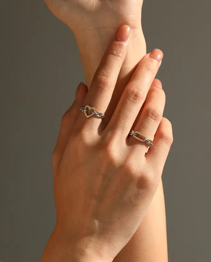 Anello Maglie Bicolore - maglia dorata in pavé tra maglie d'argento, misure 5-9, argento 925