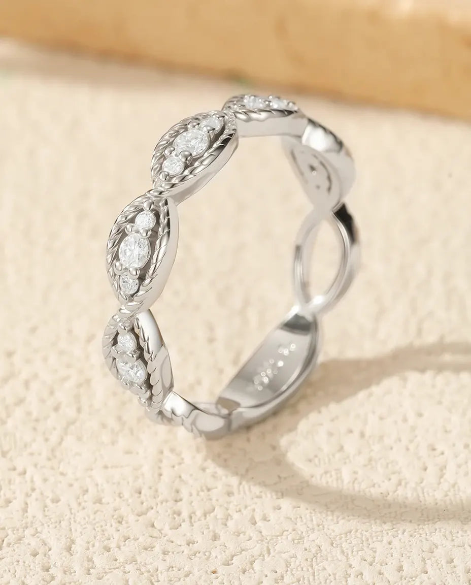 Anello Moissanite Vintage Marquise Millegrain – 15 Pietre Colore D VVS1 in Argento 925