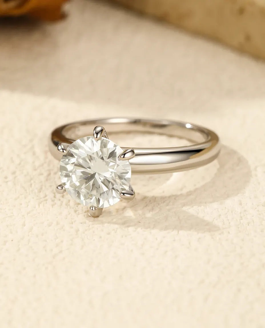 Anello Moissanite solitario 2 ct colore D VVS in argento 925, montatura a corona, anello di fidanzamento