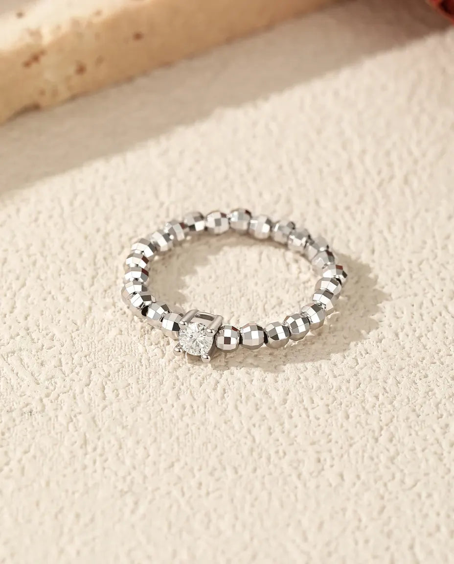 Anello Moissanite taglio pera colore D, fascia a perline regolabile in argento 925, idea regalo per lei