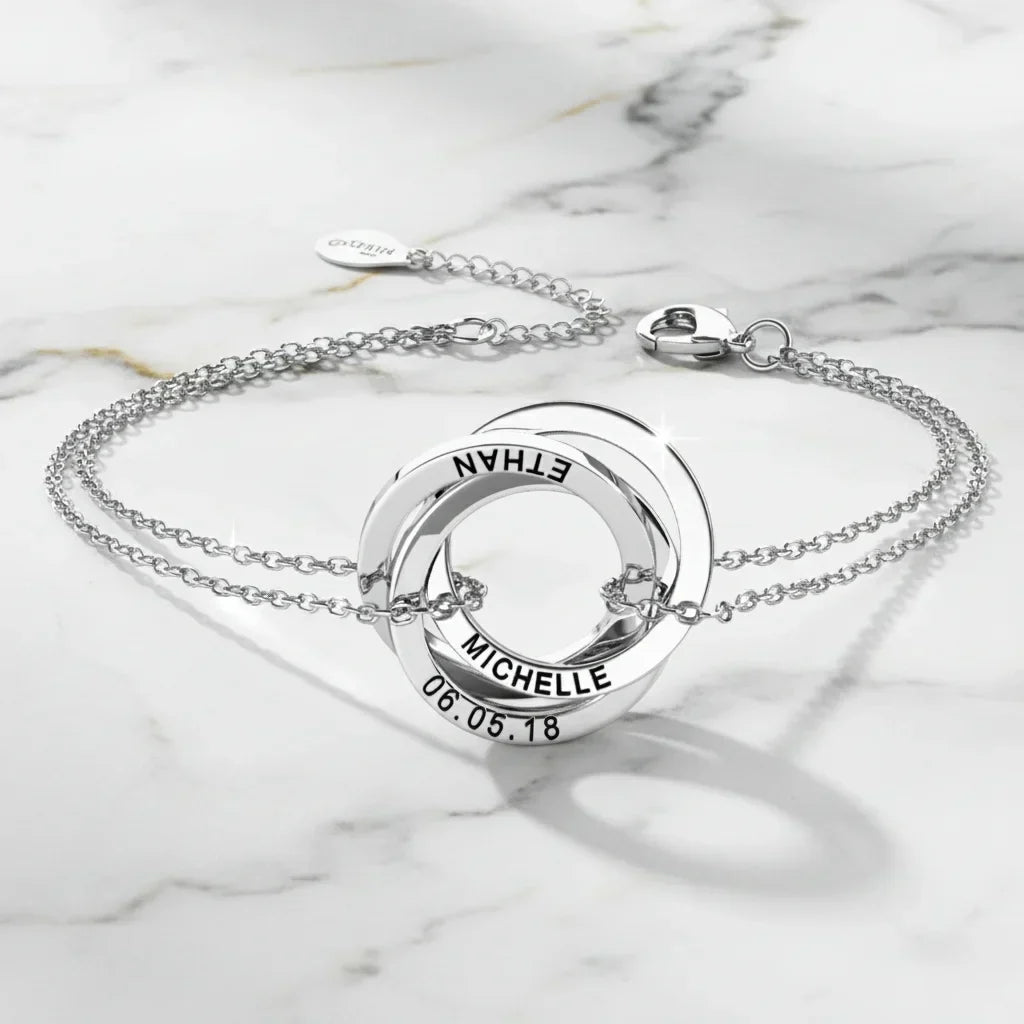 Bracciale Personalizzato Donna – 3-5 Anelli Russi Intrecciati Incisi in Argento 925 o Placcato Oro