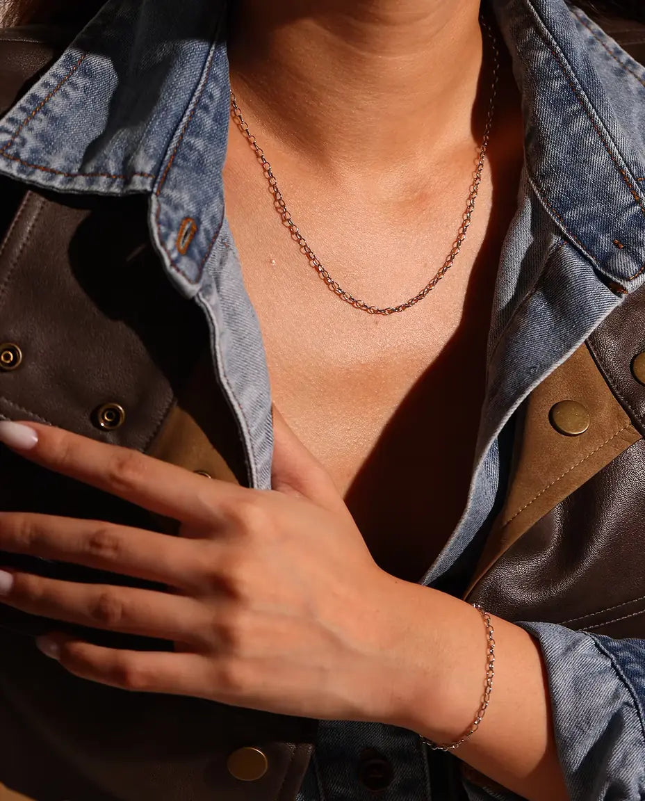 Bracciale Catena Forzatina in Argento 925 - indossato al polso con la collana abbinata