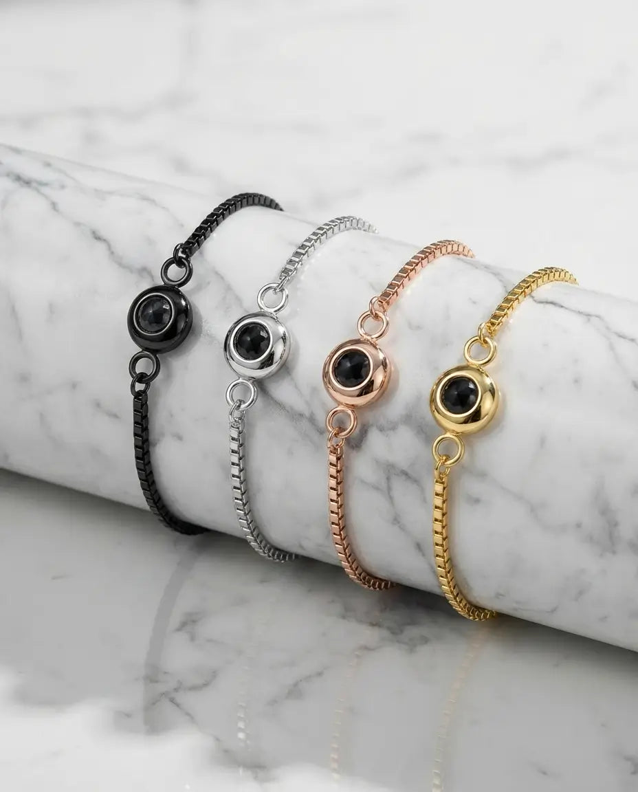 Bracciale con Foto Dentro – Catena Scorrevole Regolabile, Immagine Nascosta Personalizzata, Regalo per Lei
