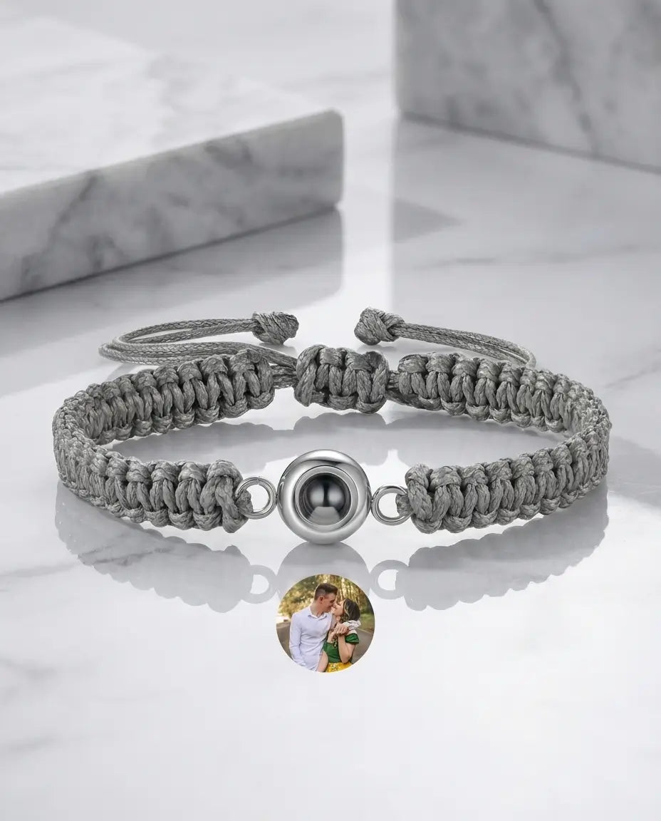Bracciale con Foto Dentro – Corda Intrecciata e Acciaio al Titanio, Unisex, Idea Regalo di Coppia