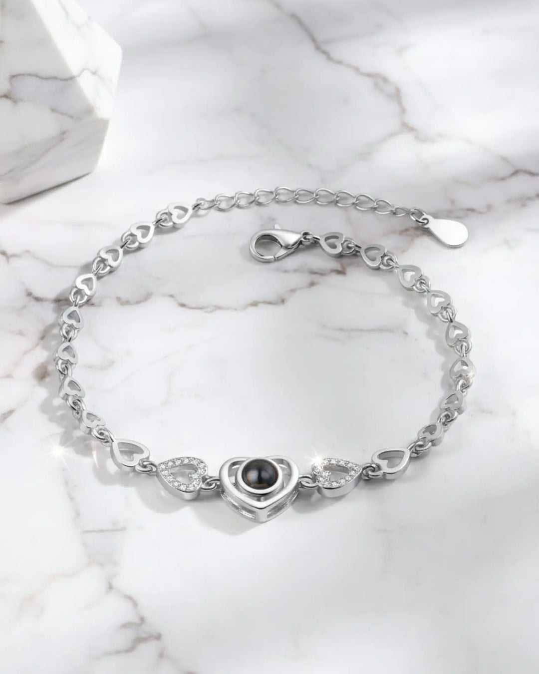 Bracciale con Foto Dentro – Ciondolo Cuore in Argento 925 o Rame, Tre Finiture, Regalo per Lei