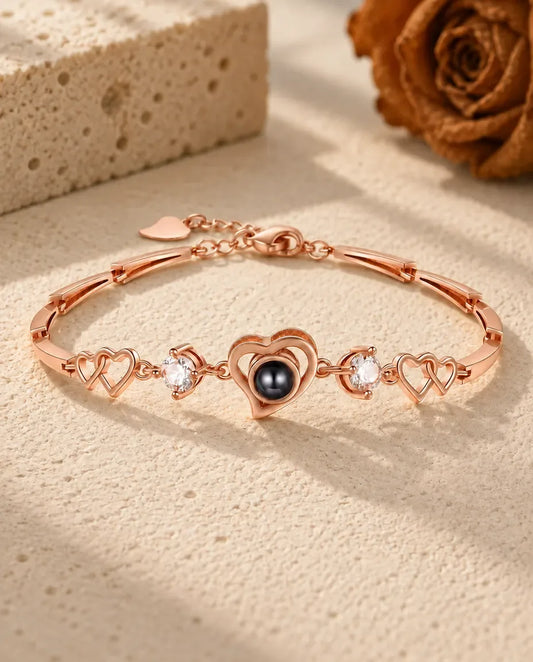 Bracciale con Foto Dentro Cuori Intrecciati - finitura oro rosa