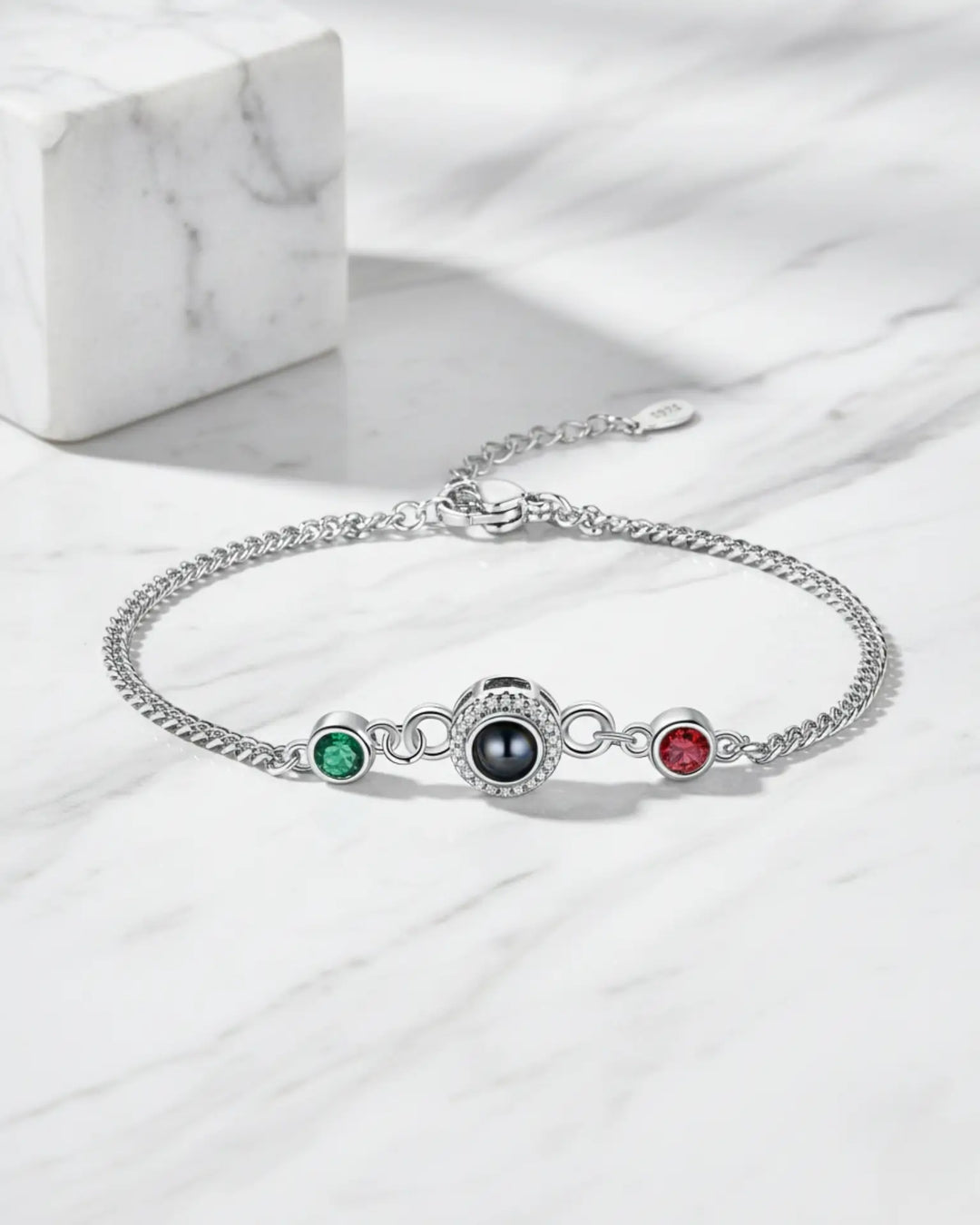 Bracciale con Foto Dentro – Personalizzato con 2 Pietre di Nascita, Regalo per Lei