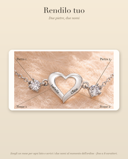 Guida alla personalizzazione del bracciale con due pietre e due nomi