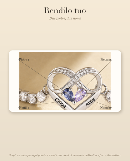 Guida alla personalizzazione del bracciale con due pietre e due nomi