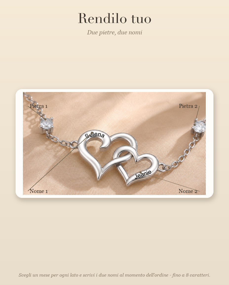 Guida alla personalizzazione del bracciale con due pietre e due nomi
