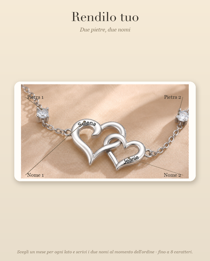 Guida alla personalizzazione del bracciale con due pietre e due nomi