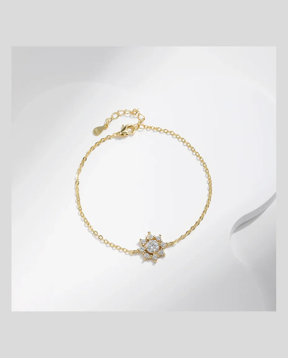 Bracciale Moissanite Fiocco di Neve – argento 925 placcato oro, pietra da 0,5 ct colore D e cristalli