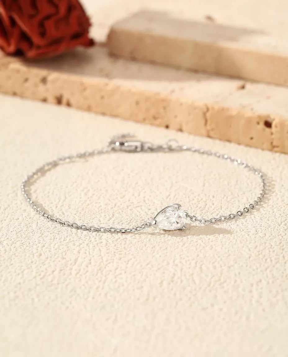 Bracciale Moissanite a Goccia – argento 925, pietra da 0,8 ct colore D taglio pera su catena a maglie
