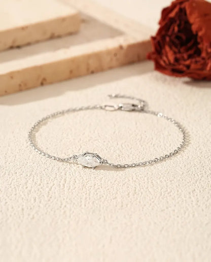 Bracciale con Moissanite Marquise - 0,50 ct colore D, 4 x 8 mm, catenina fine da 16+3 cm in argento 925