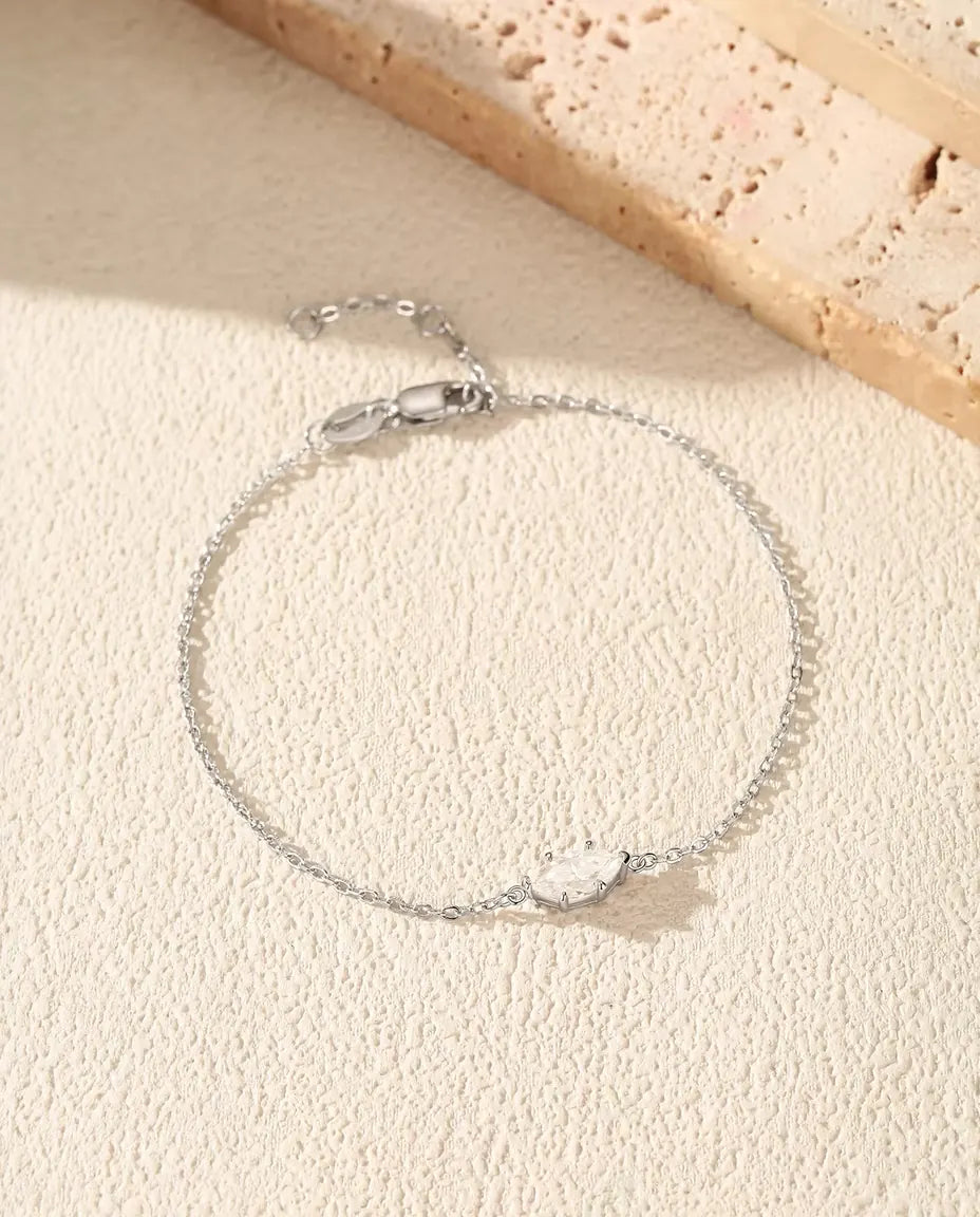 Bracciale con Moissanite Marquise - 0,50 ct colore D, 4 x 8 mm, catenina fine da 16+3 cm in argento 925