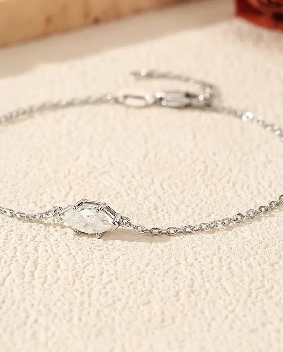 Bracciale con Moissanite Marquise - 0,50 ct colore D, 4 x 8 mm, catenina fine da 16+3 cm in argento 925