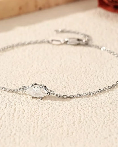 Bracciale con Moissanite Marquise - 0,50 ct colore D, 4 x 8 mm, catenina fine da 16+3 cm in argento 925