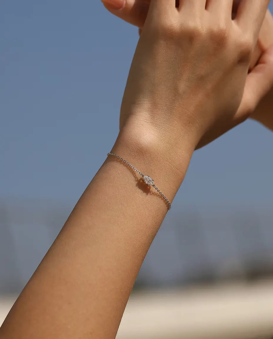 Bracciale con Moissanite Marquise - 0,50 ct colore D, 4 x 8 mm, catenina fine da 16+3 cm in argento 925
