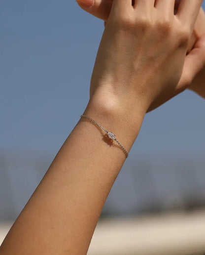 Bracciale con Moissanite Marquise - 0,50 ct colore D, 4 x 8 mm, catenina fine da 16+3 cm in argento 925