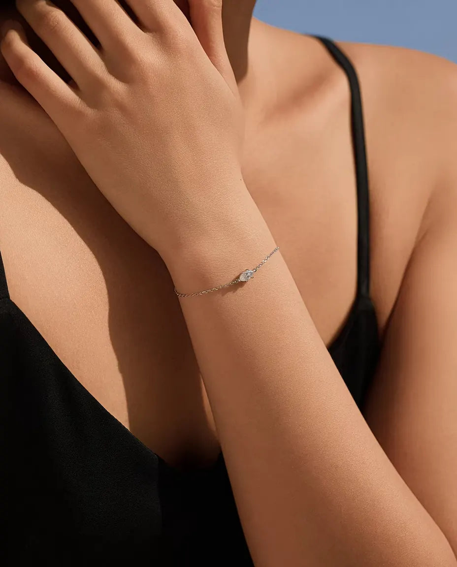 Bracciale con Moissanite Marquise - 0,50 ct colore D, 4 x 8 mm, catenina fine da 16+3 cm in argento 925