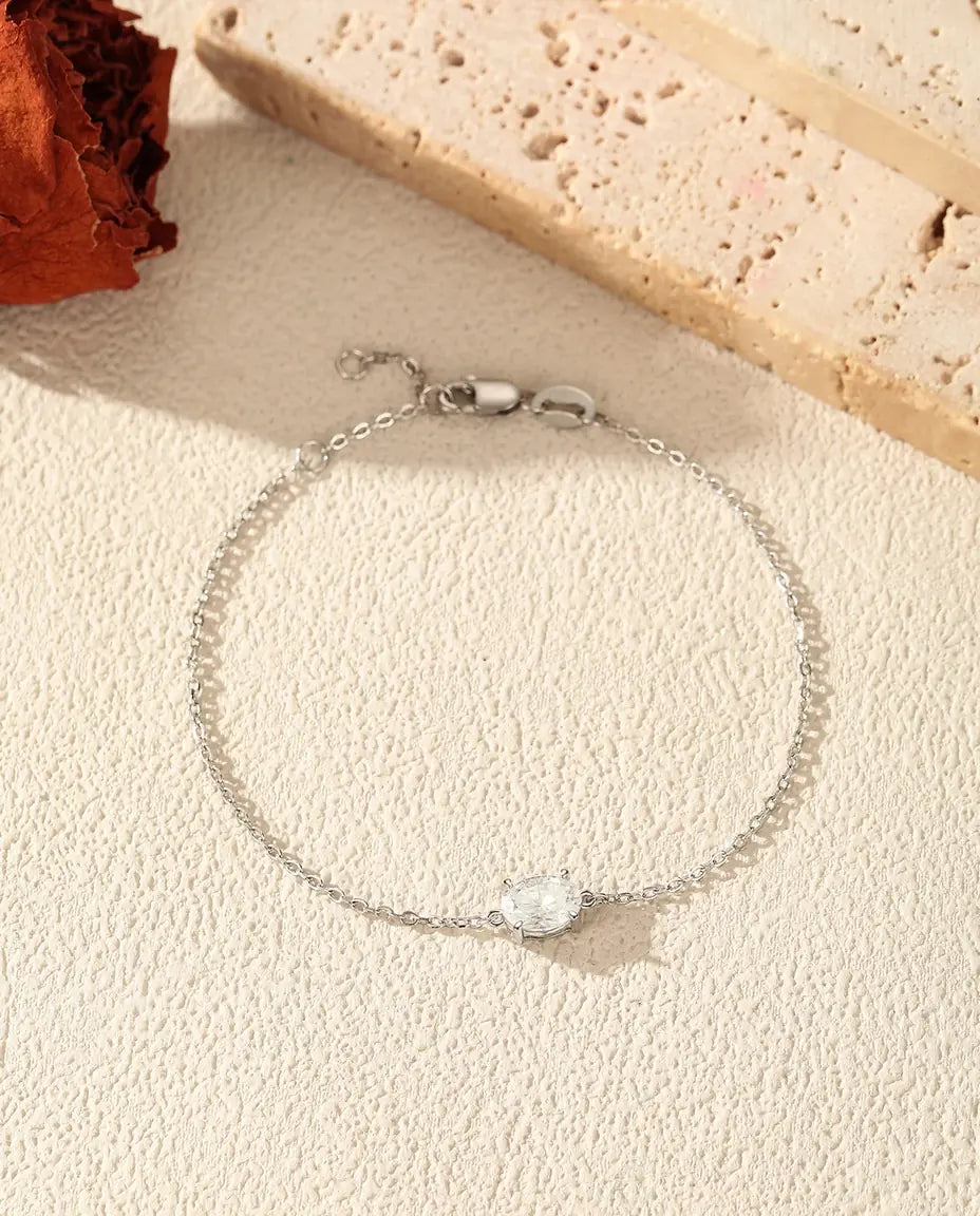 Bracciale Moissanite Ovale – argento 925, pietra da 1 ct colore D taglio ovale su catena a maglie