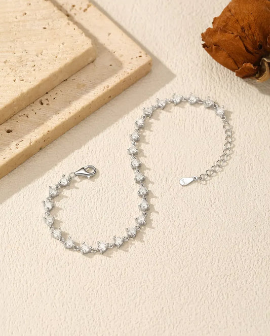 Bracciale moissanite - 24 pietre tonde colore D incastonate una a una, argento 925, 16 cm con prolunga