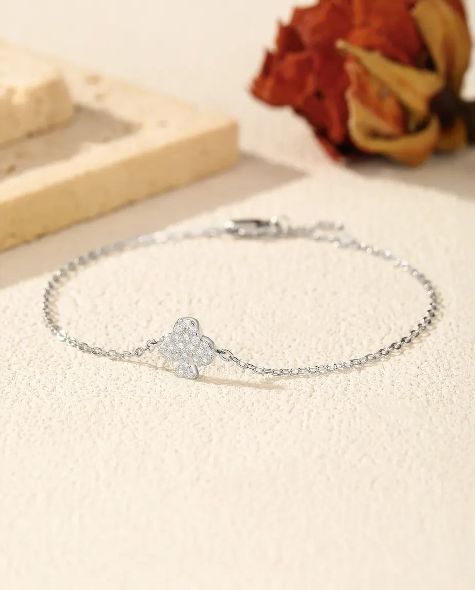 Bracciale Quadrifoglio con Moissanite – charm pavé colore D VVS1 su catena in argento 925