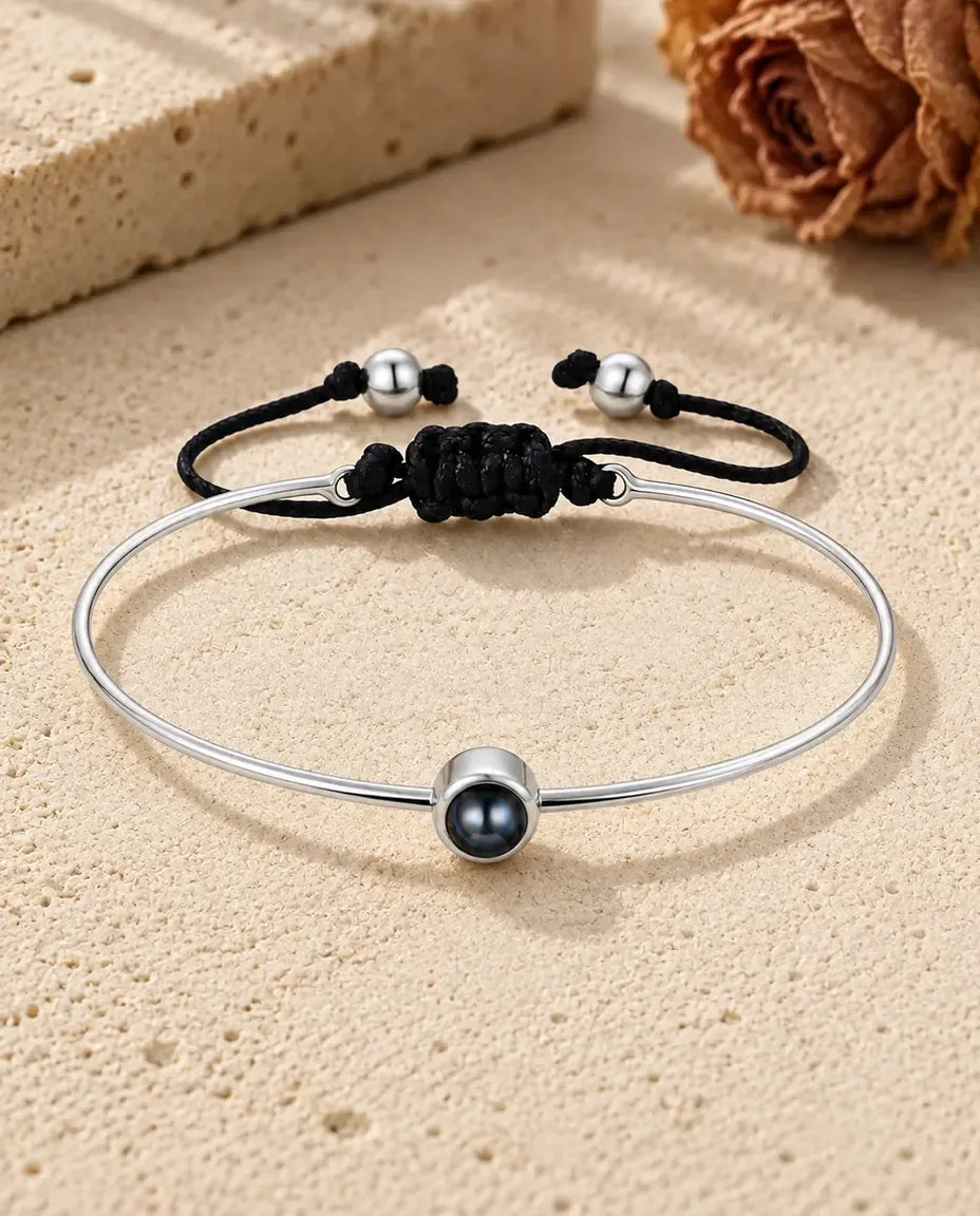 Bracciale Rigido Argentato con Foto Dentro - vista frontale in argento