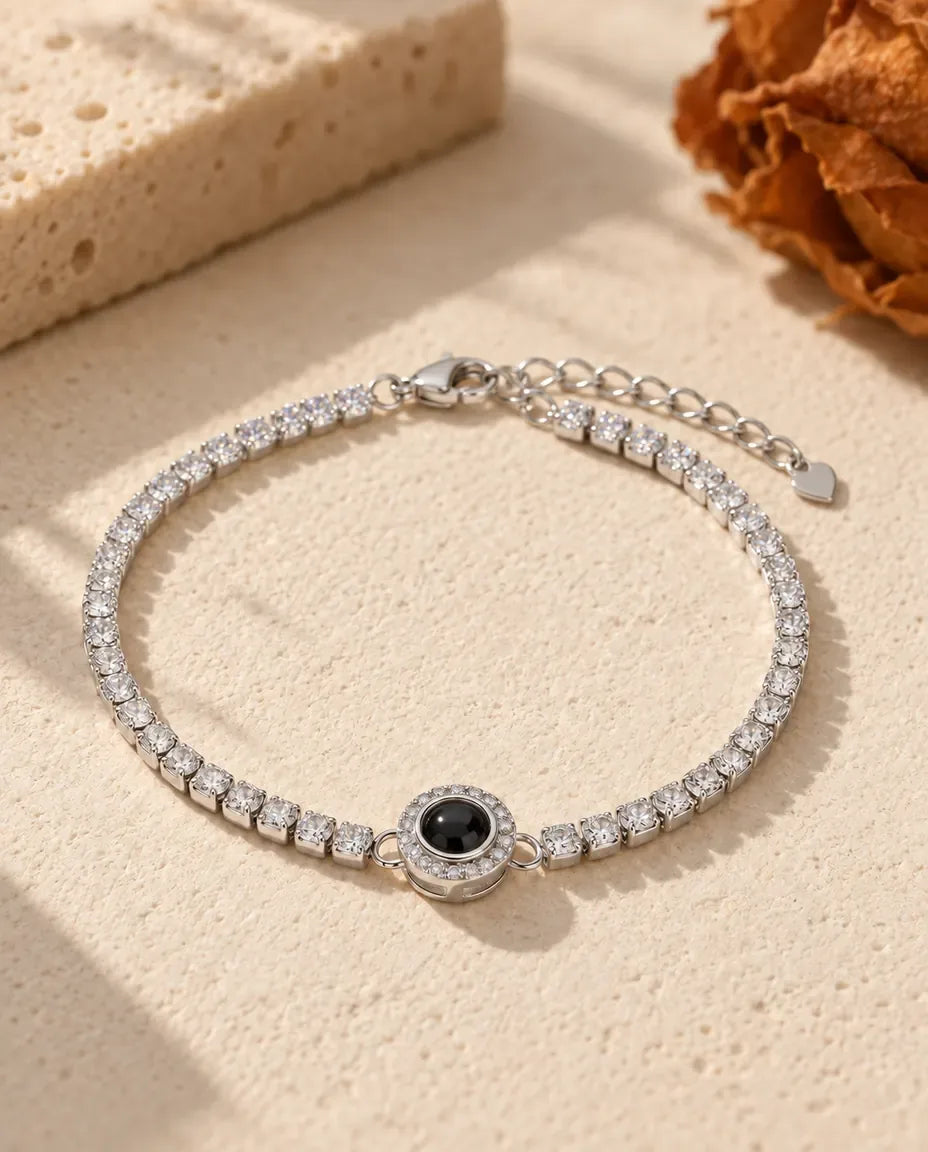 Bracciale Tennis con Foto Dentro - vista frontale in argento